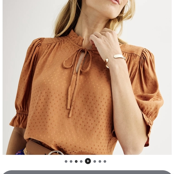 Draper James RSVP  Tie Neck Dot Jacquard Blouse Size L - Picture 2 of 12